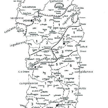 Mappa delle varietà linguistiche in Sardegna