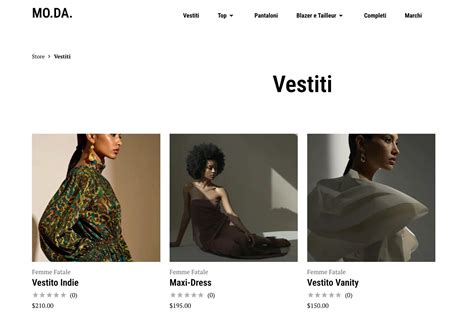 Screenshot di una pagina di shopping online con diverse tutine