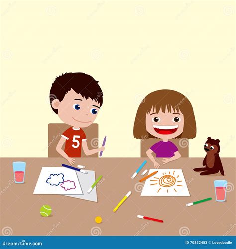 Illustrazione di bambini di diverse età che disegnano e mostrano i loro lavori, con un genitore che li guarda con orgoglio