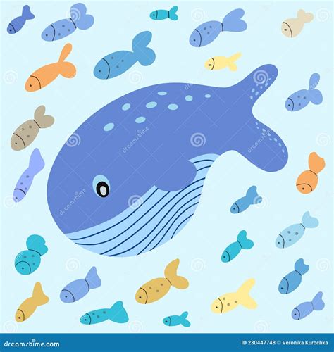 balena e pesci colorati disegno