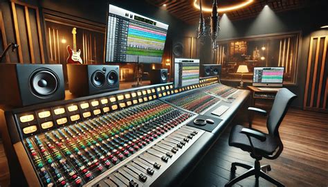 Studio di registrazione professionale con mixer e strumenti