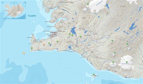 Mappa dell'Islanda con evidenziate le aree urbane principali