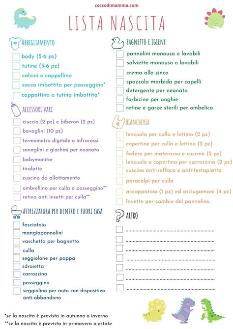 lista di vestiti per neonato