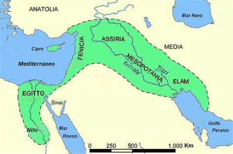 Mappa della Mezzaluna Fertile con i confini degli stati attuali