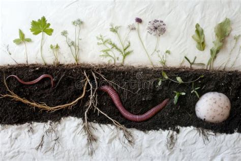 Sezione trasversale di terreno fertile con radici e microrganismi