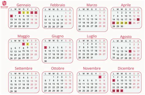 Calendario con evidenziati giorni di congedo