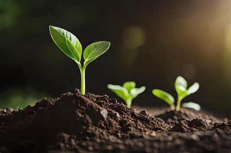 Una piccola pianta di piselli che cresce in una fessura con muschio