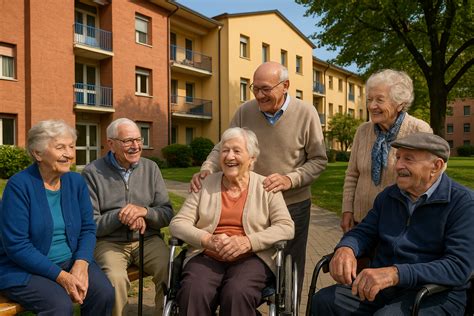 Scenografia interna di una casa di riposo lussuosa che ricorda l'atmosfera di Villa Serena