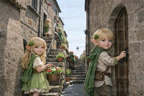 Bambini vestiti da elfi in una recita