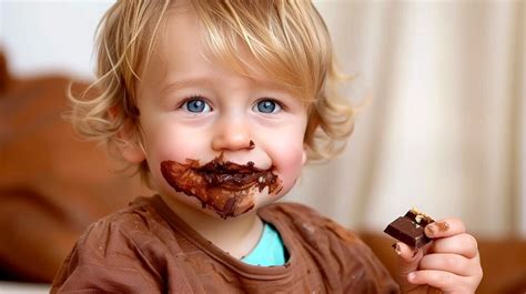 Bambino sorridente che mangia una tavoletta masticabile
