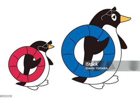 Illustrazione di un pinguino che fa il bagno con un narvalo di gomma