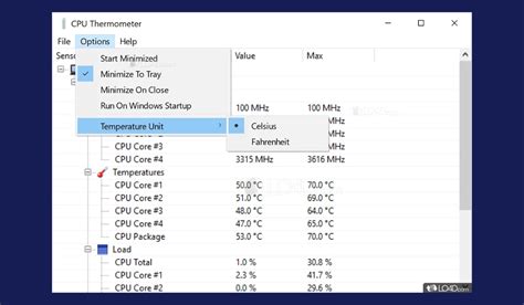 Schermata di un software di monitoraggio della CPU che mostra le temperature dei core