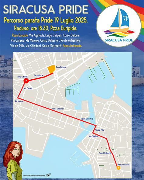 Mappa schematica del Corso Gelone, indicando le intersezioni con le piazze principali e la posizione dei servizi pubblici