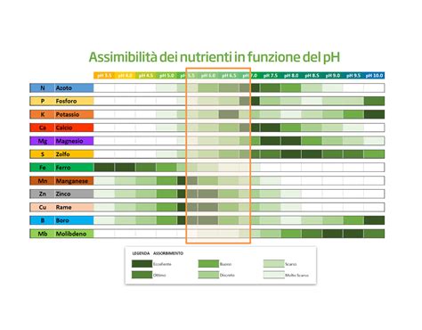 grafico che illustra la disponibilità dei microelementi in funzione del pH del terreno