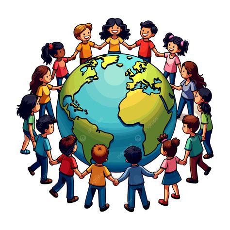 Children of the world holding hands over a globe