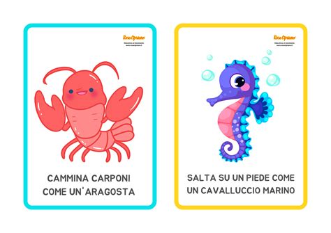 schema grafico che mostra bambini che mimano i movimenti degli animali marini