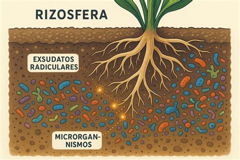 Diagramma della rizosfera e interazioni radice-suolo-microrganismi