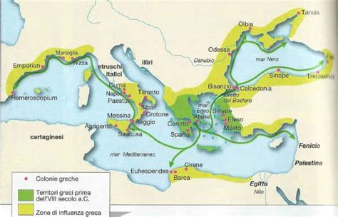 Mappa delle colonie greche e diffusione della viticoltura
