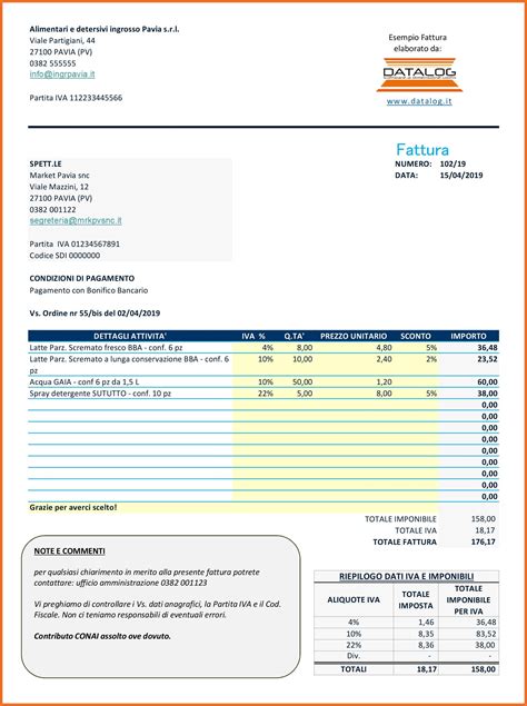Esempio di fattura di acquisto con IVA