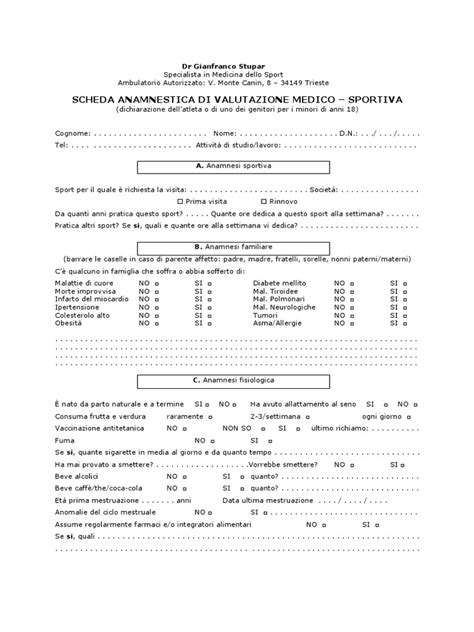 Scheda di anamnesi medica