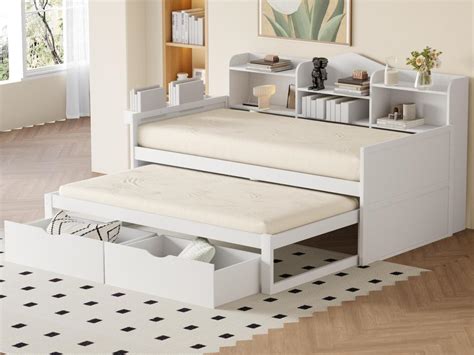 Letto estraibile divano BERCY in legno chiaro, con spazio ottimizzato