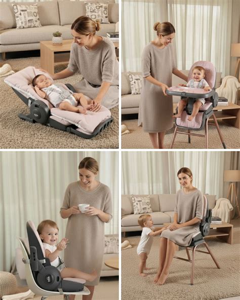 mamma che osserva il bambino rilassato in una sdraietta moderna in un ambiente domestico accogliente