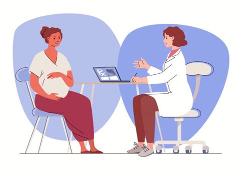 illustrazione stilizzata di una visita ostetrica e del legame madre-feto