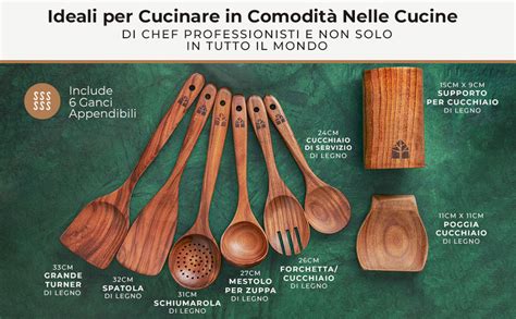 Vari tipi di mestoli in una cucina