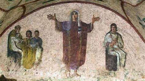 Affresco dell'agape nella catacomba di Priscilla