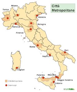 Mappa dell'Italia che evidenzia le nuove città metropolitane e province