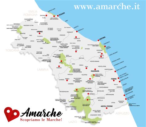 Mappa delle Marche con evidenziate Ancona e Pesaro