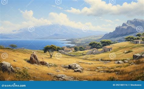 Rappresentazione pittorica di un paesaggio agricolo campano