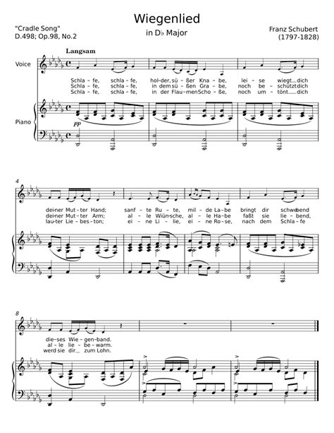 Spartito del Wiegenlied di Schubert