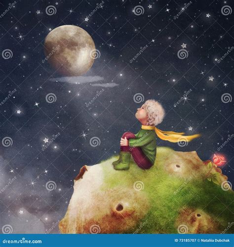 Illustrazione del Piccolo Principe su un pianeta