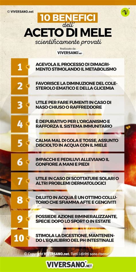 infografica sui benefici e le precauzioni dell'aceto di mele