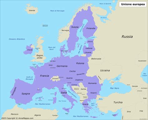 Mappa dell'Europa evidenziando i paesi dell'Unione Europea per il requisito di cittadinanza
