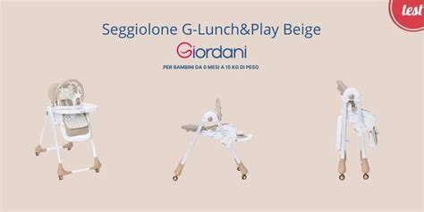 Galleria fotografica di un seggiolone Giordani G-Lunch&Play in diverse varianti di colore e angolazioni