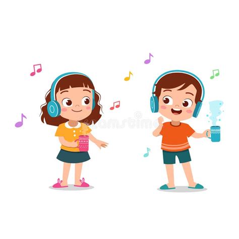 Illustrazione di bambini che ascoltano musica con espressioni pensierose