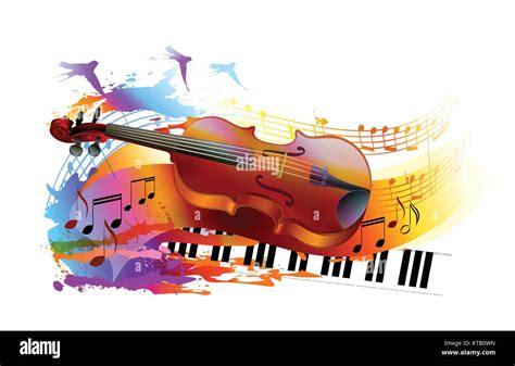 Illustrazione di un violino accanto a note musicali e simboli della pace