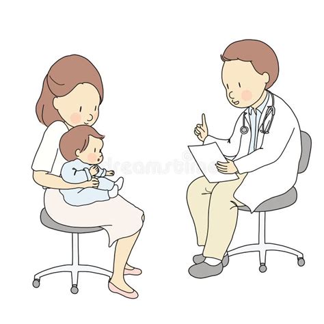 illustrazione di un medico che parla con i genitori di un bambino