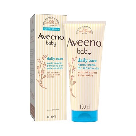 Aveeno Baby Pasta Cambio Pannolino: Immagine della confezione con un focus sugli ingredienti principali e i benefici