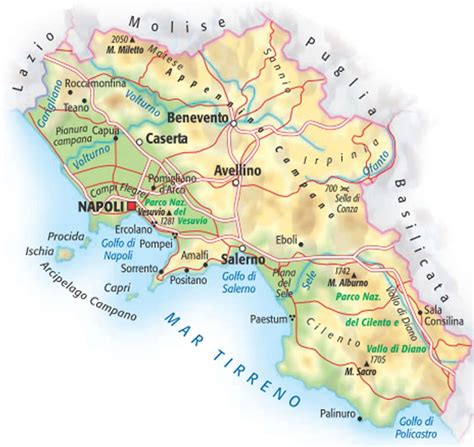 Mappa della Campania con Benevento evidenziata, a indicare la sua posizione strategica come centro di riferimento