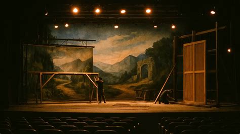 Scenografia teatrale di un supermercato stilizzato