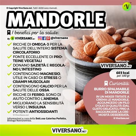 Infografica sulle proprietà nutrizionali delle mandorle