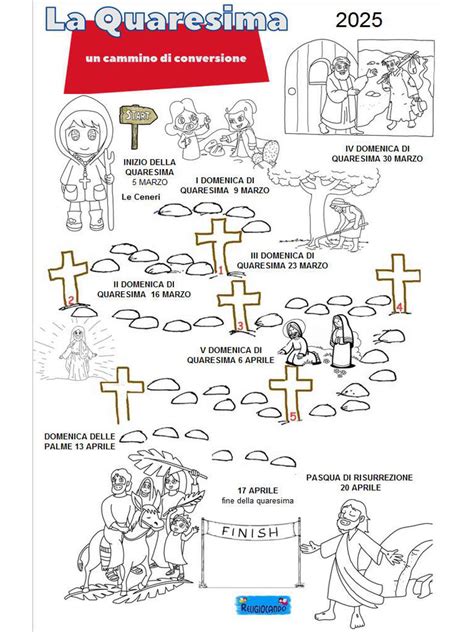 disegno a colori del cammino di Quaresima con icone