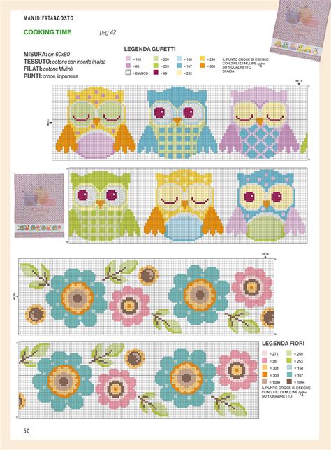 Motivi di gufo ricamati a punto croce su bavaglini