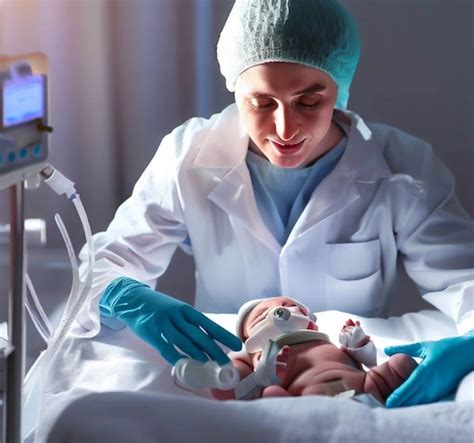 Un medico neonatologo che prepara una sonda per l'alimentazione