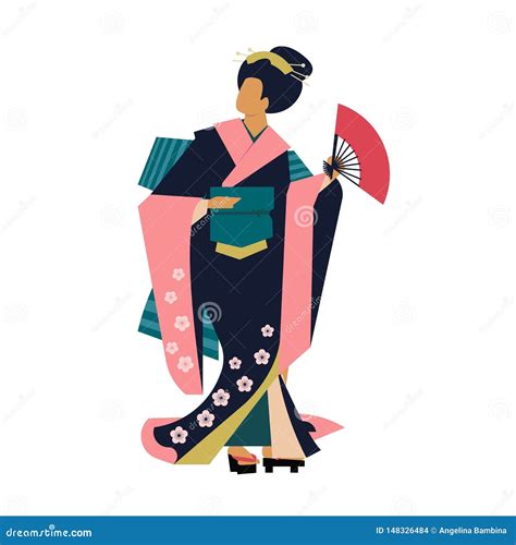 Illustrazione del costume da Geisha indossato da una bambina con dettagli floreali del kimono