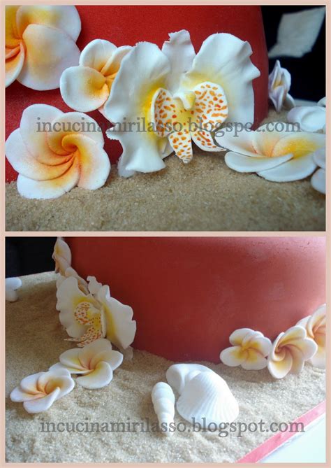 Dettaglio di torta con fiori tropicali dipinti a mano