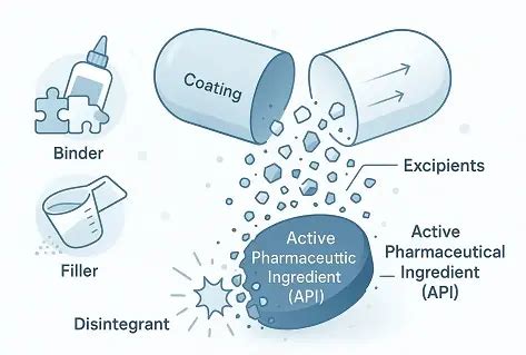 diagramma esplicativo sugli eccipienti comuni nei farmaci liquidi pediatrici